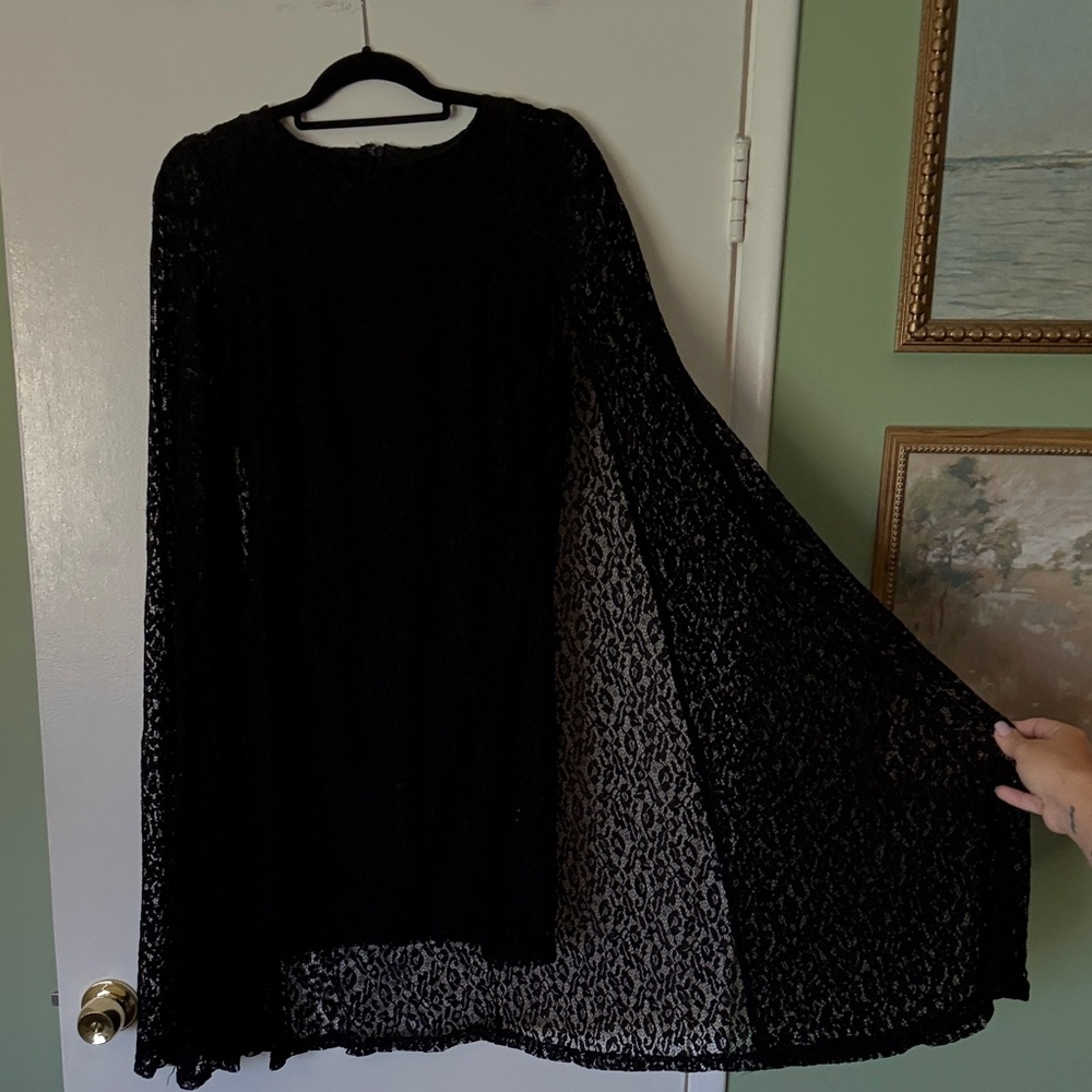 Witchy Black Lace Dress with Built In Cape